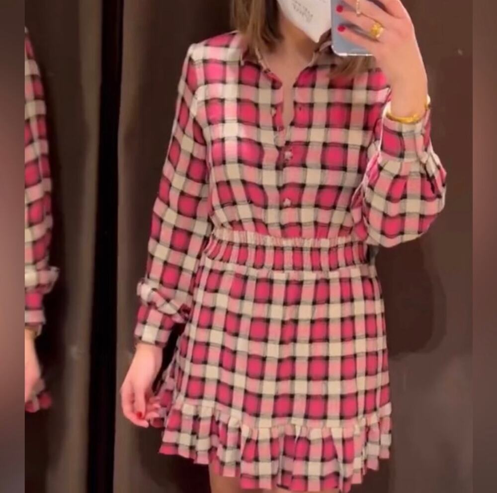 ZARA CHECK SHORT DRESS MULTICOLORED